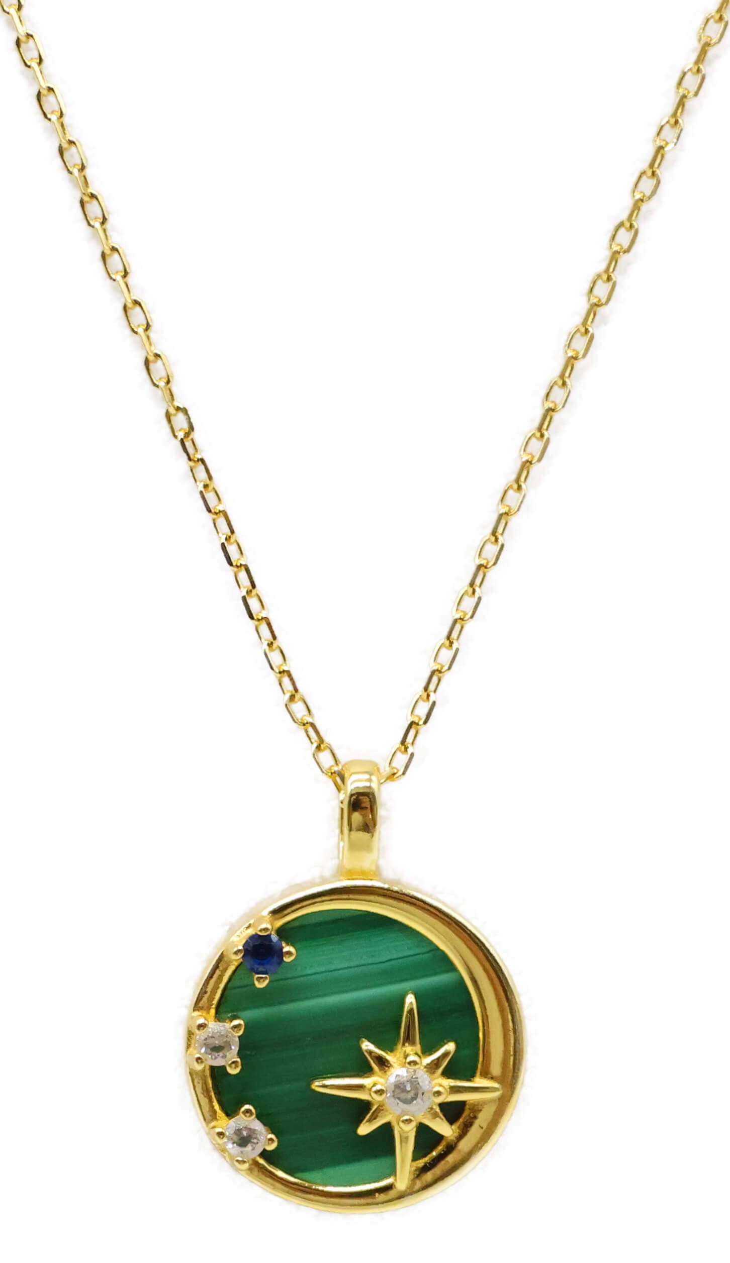 Collier Argent 925 Malachite & Etoiles - Plaquage Or