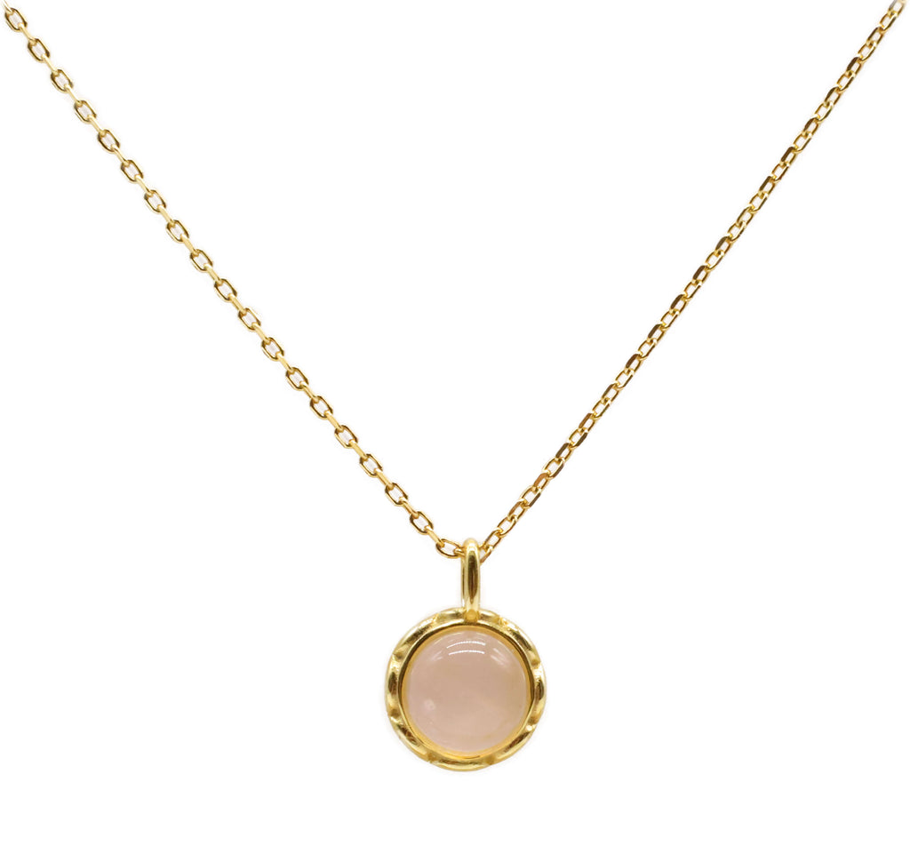 Collier Argent 925 Quartz Rose Rond - Plaquage Or