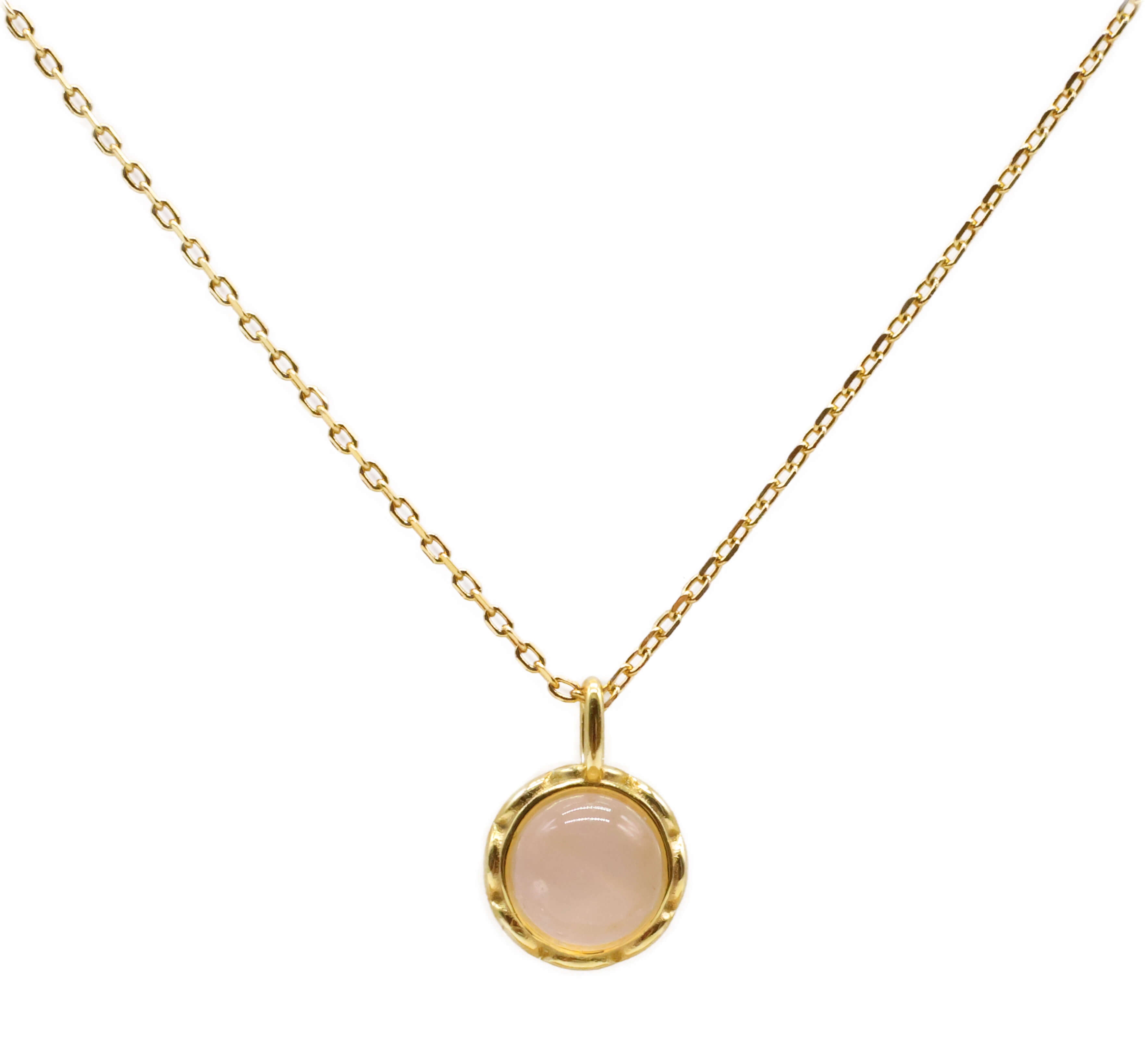 Collier Argent 925 Quartz Rose Rond - Plaquage Or
