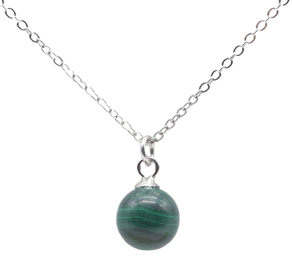 Collier Argent 925 Malachite Boule