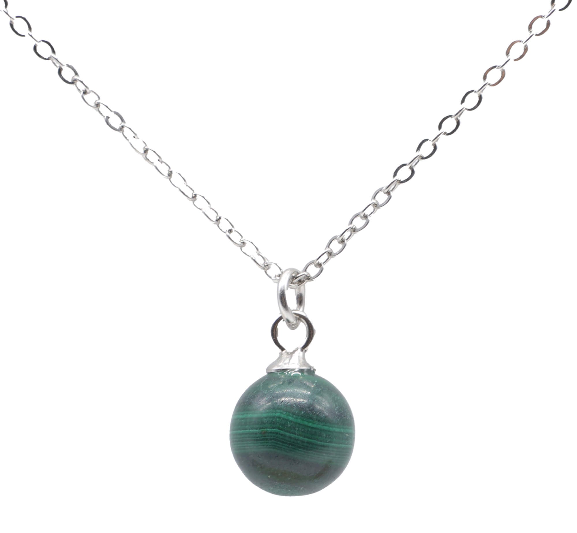 Collier Argent 925 Malachite Boule