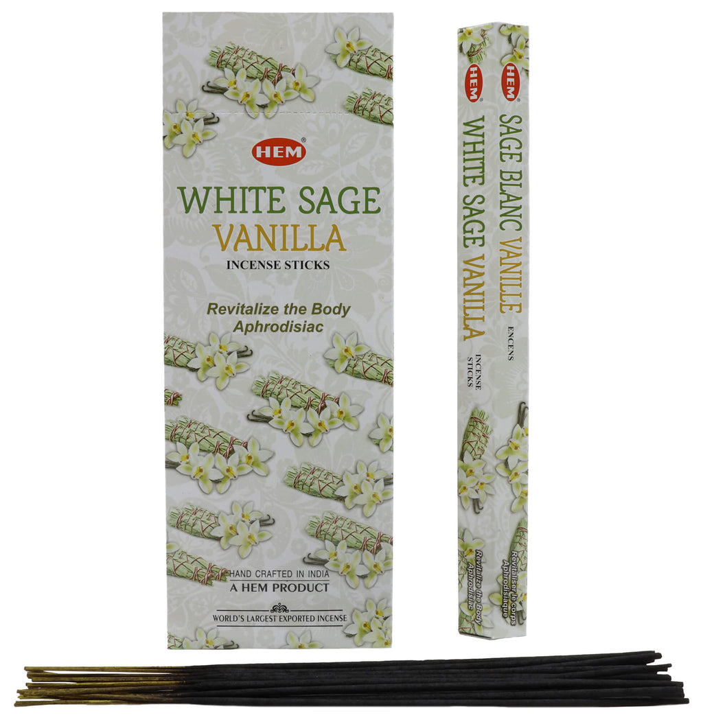 Encens HEM Sauge Blanche & Vanille - Boîte de 6 Paquets de 20g