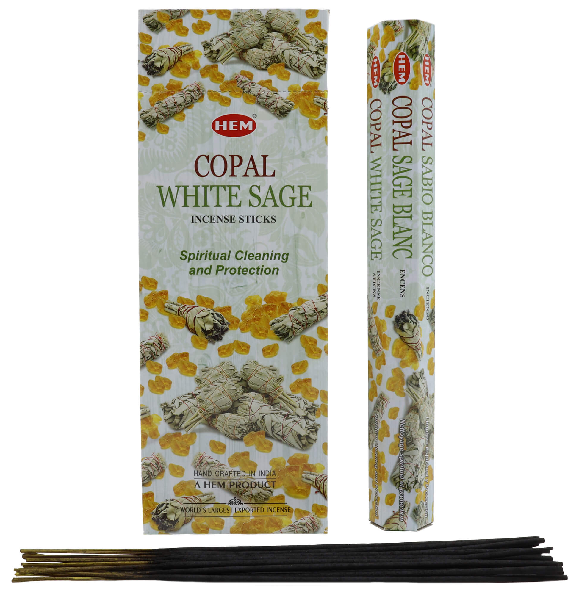 Encens HEM Sauge Blanche & Copal boîte de 6 paquets de 20g