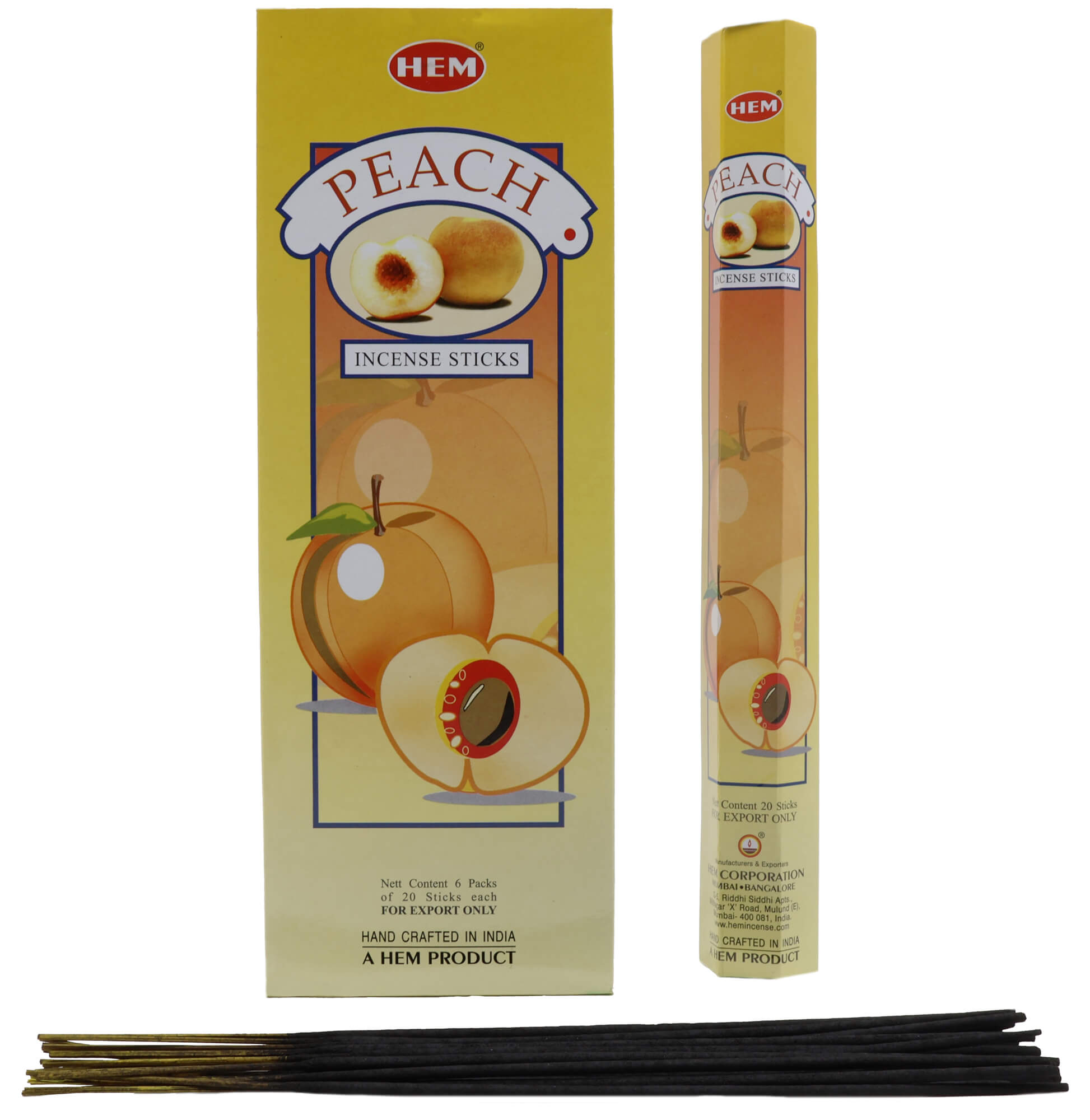 Encens HEM Pêche - Boîte de 6 Paquets de 20g