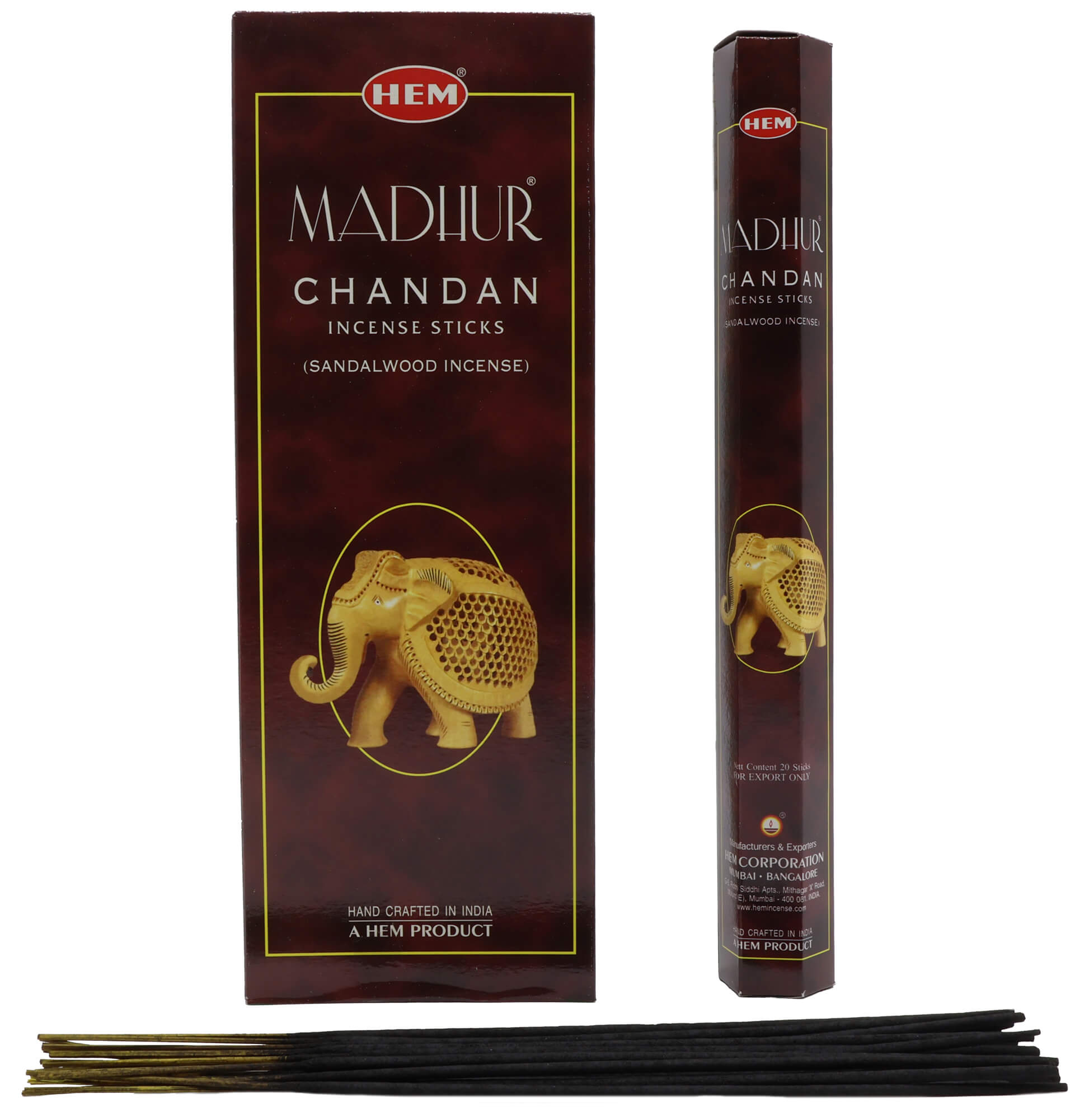 Encens HEM Madhur Chandan - Boîte de 6 Paquets de 20g