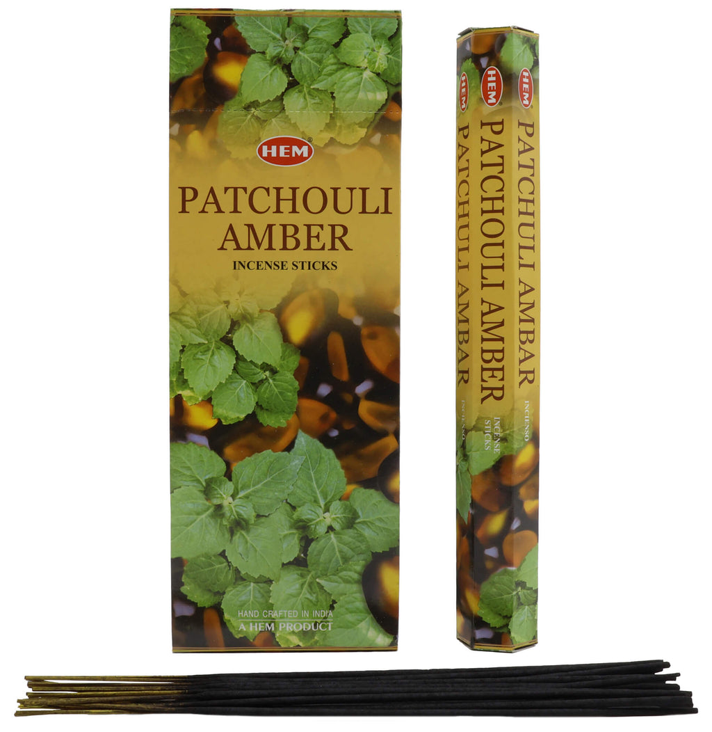 Encens HEM Patchouli Ambre - Boîte de 6 Paquets de 20g