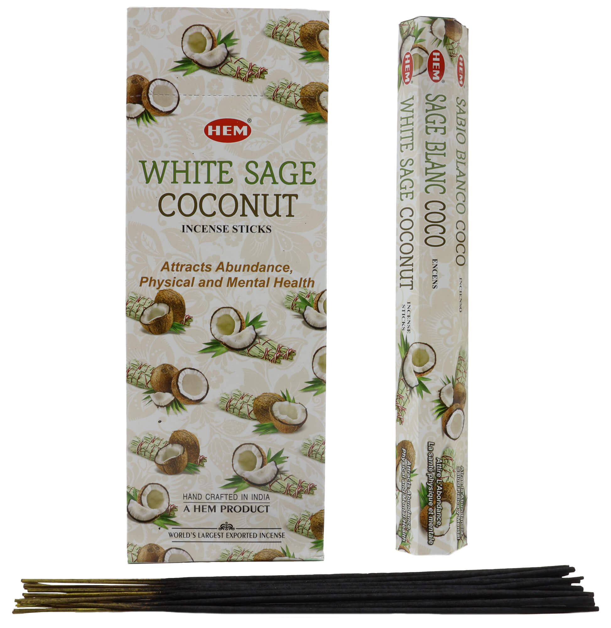 Encens HEM Sauge Blanche + Noix de Coco boîte de 6 paquets de 20g