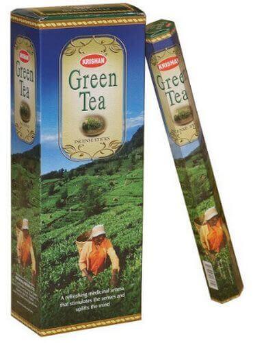 Encens Krishan Thé Vert - Boîte de 6 Paquets de 20g