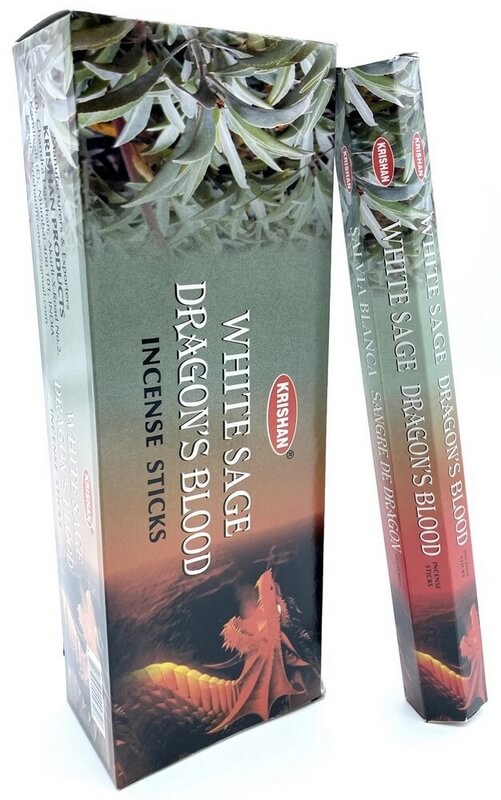 Encens Krishan Sauge Blanche & Sang de Dragon - Boîte de 6 paquets de 20g