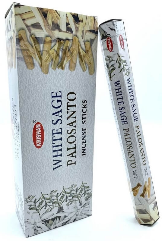 Encens Krishan Sauge Blanche & Palo Santo - Boîte de 6 Paquets de 20g