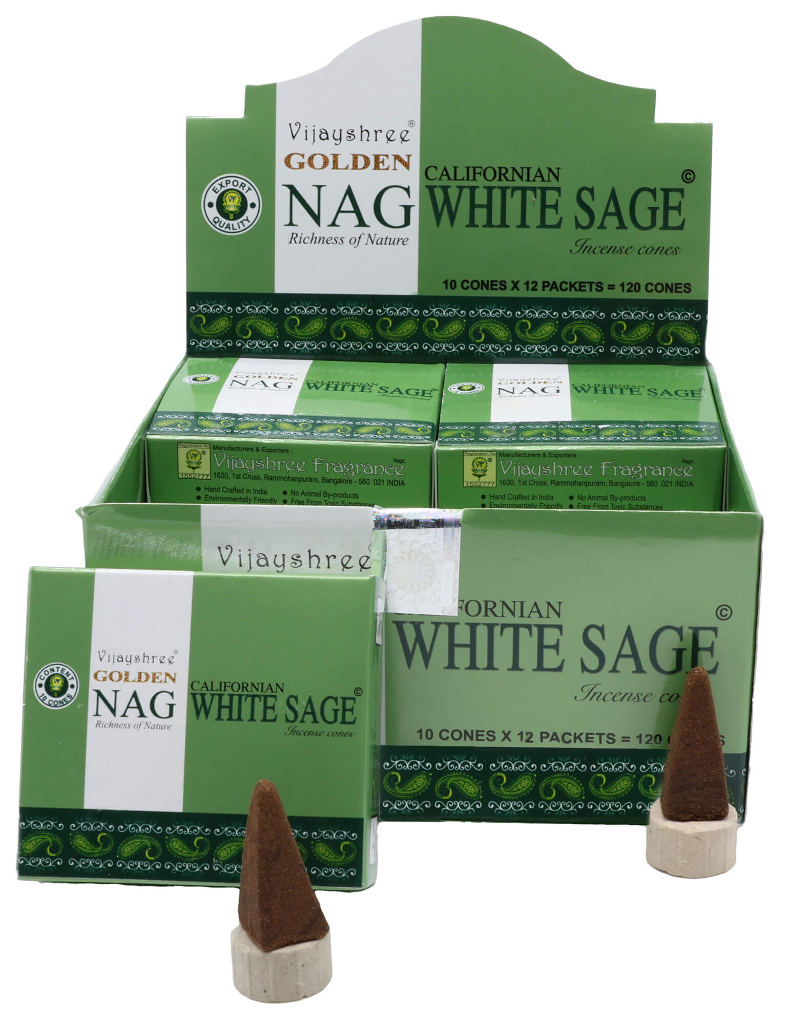 Encens Golden Cônes Sauge Blanche - Boîte de 12 Paquets