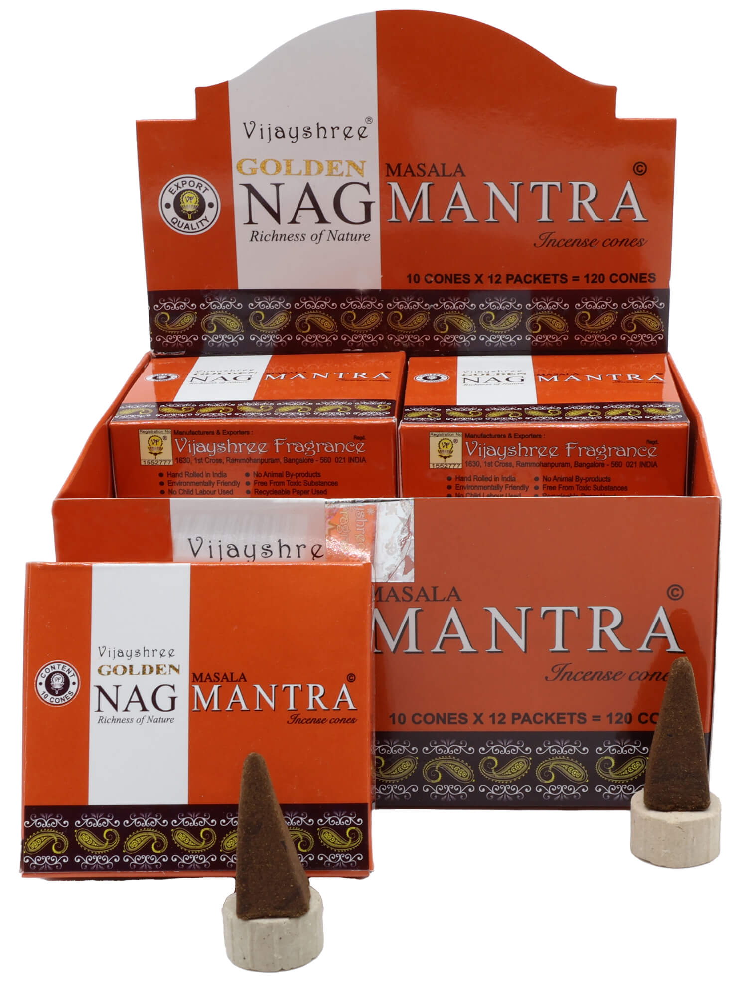 Encens Golden Cônes Nag Mantra - Boîte de 12 Paquets