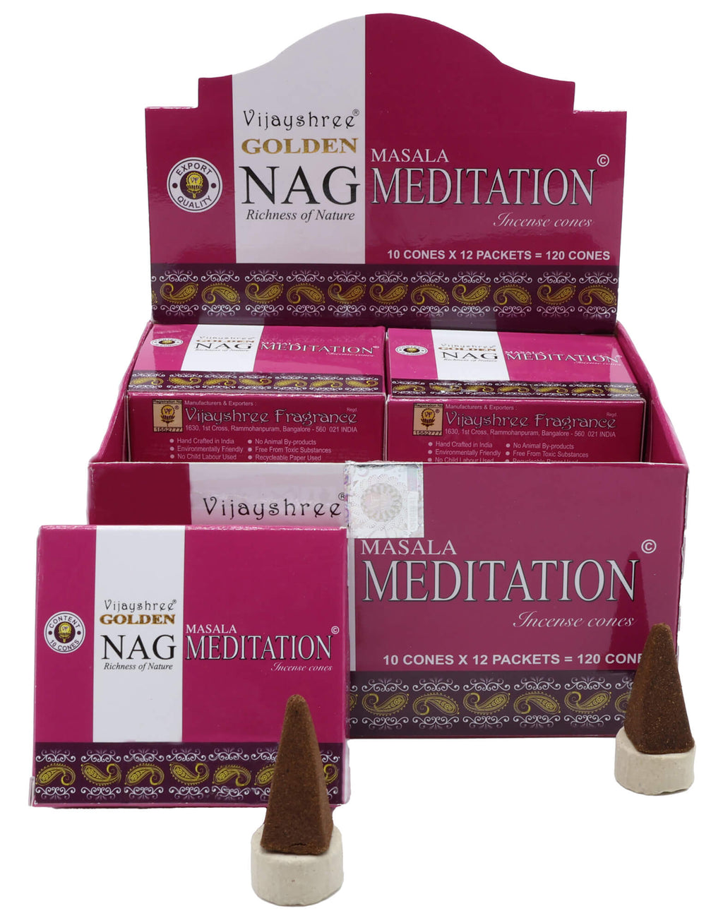 Encens Golden Cônes Méditation - Boîte de 12 Paquets