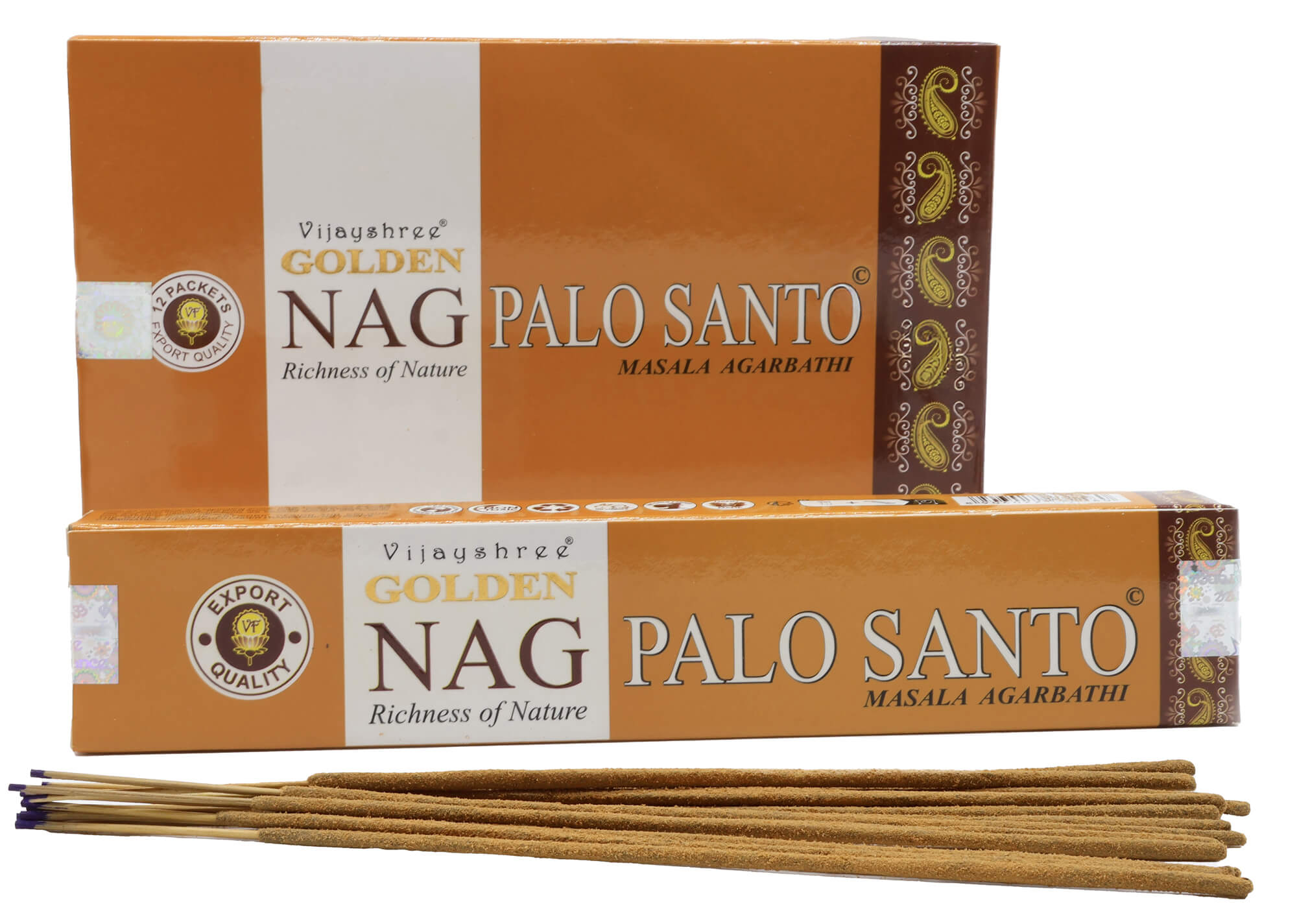 Encens Golden Nag Palo Santo - Boîte de 12 Paquets de 15g