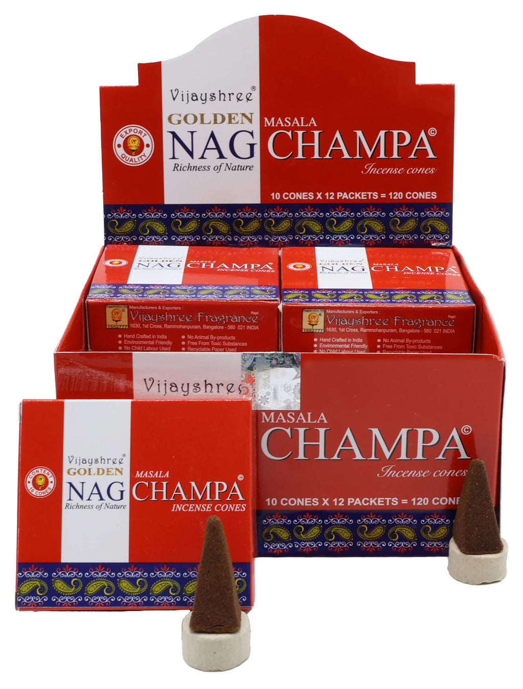 Encens Golden Cônes Nag Champa - Boîte de 12 Paquets