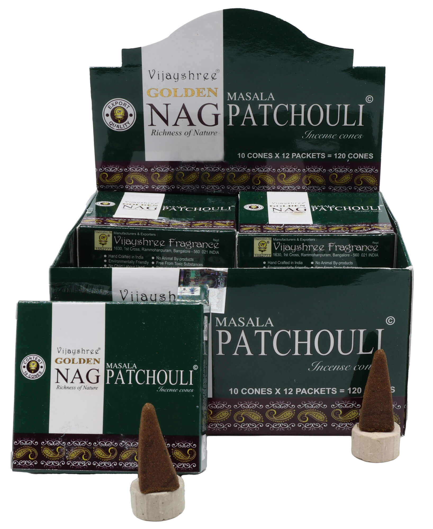 Encens Golden Cônes Patchouli - Boîte de 12 Paquets