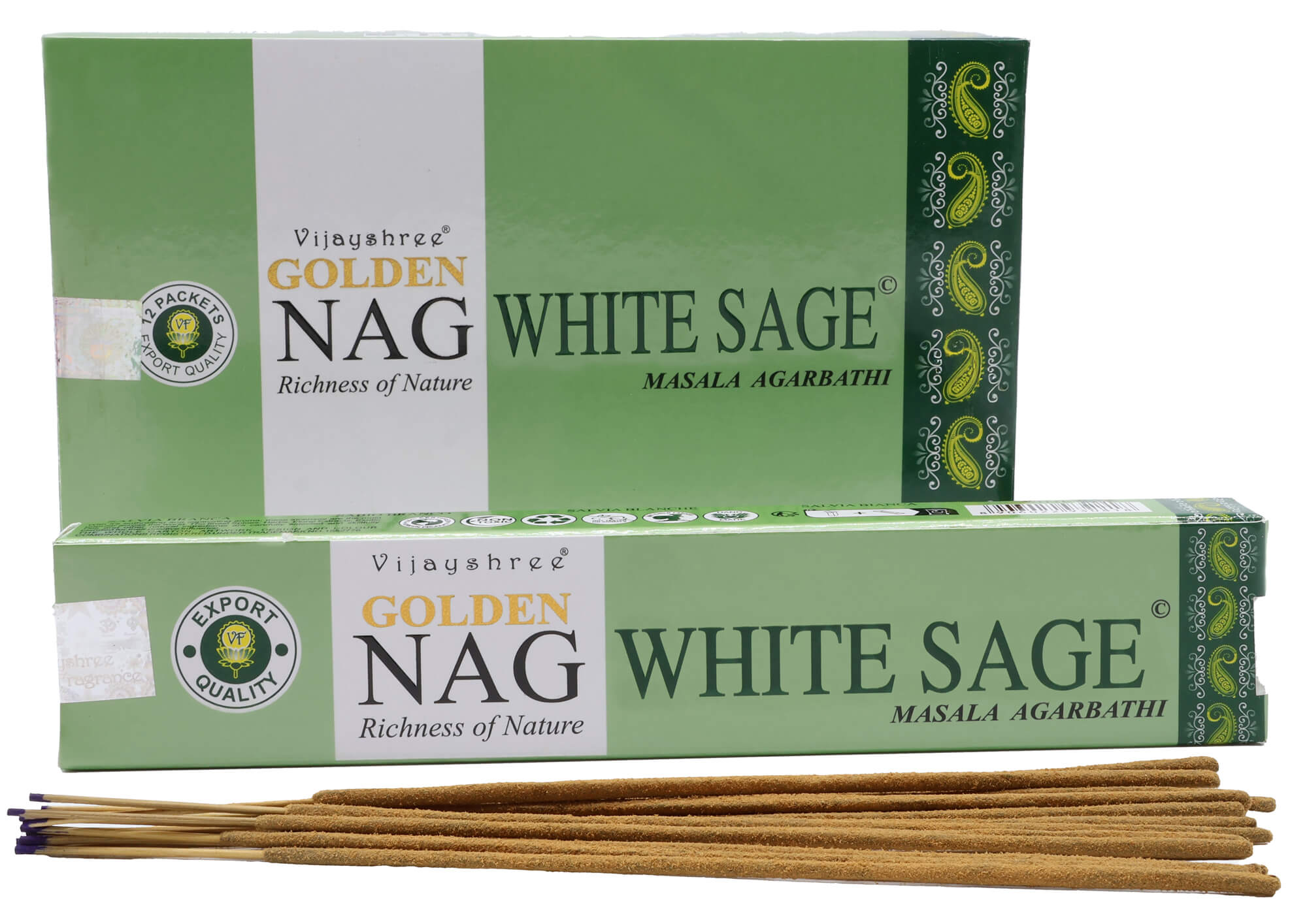 Encens Golden Nag Sauge Blanche - Boîte de 12 Paquets de 15g