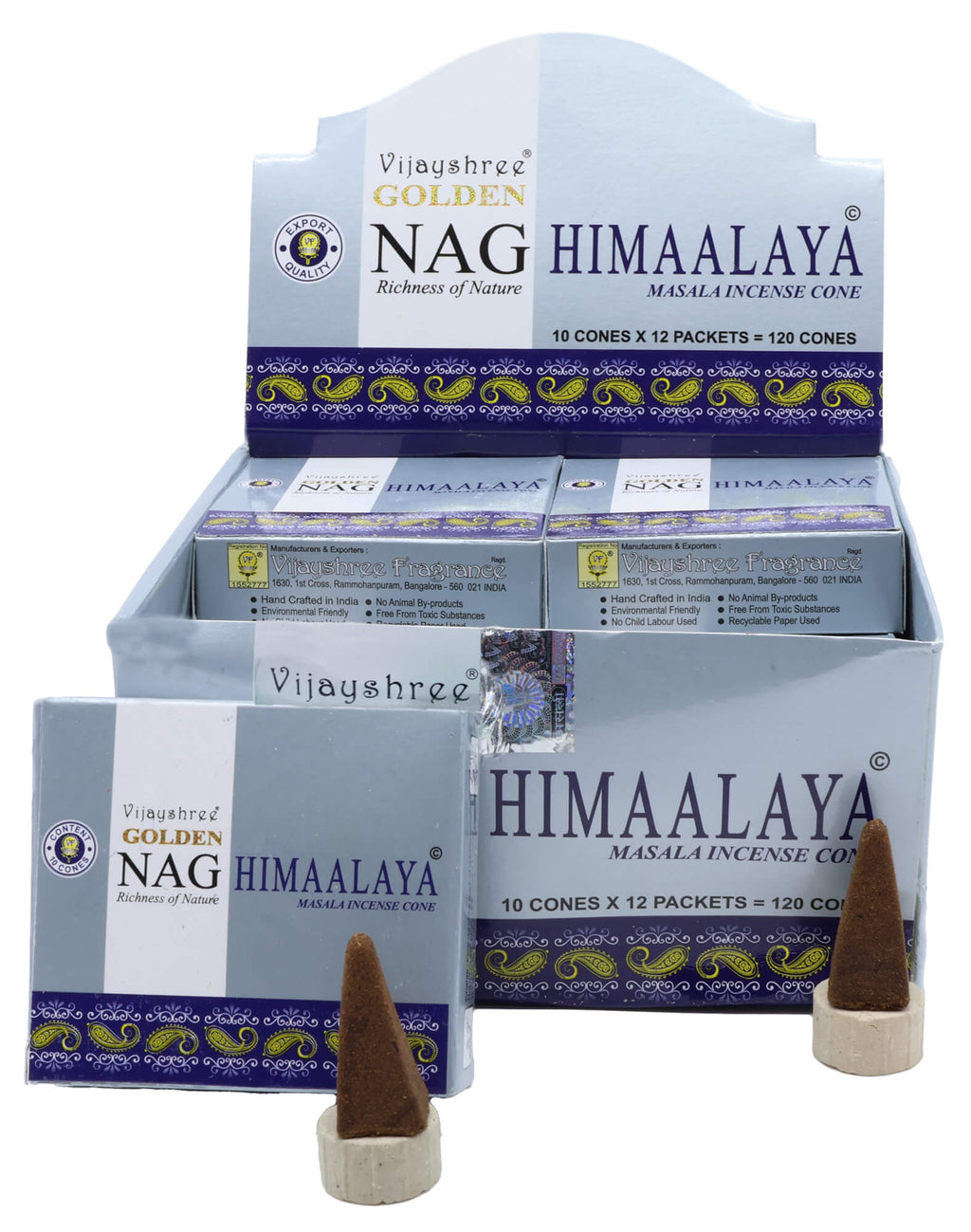 Encens Golden Cônes Nag Himalaya - Boîte de 12 Paquets
