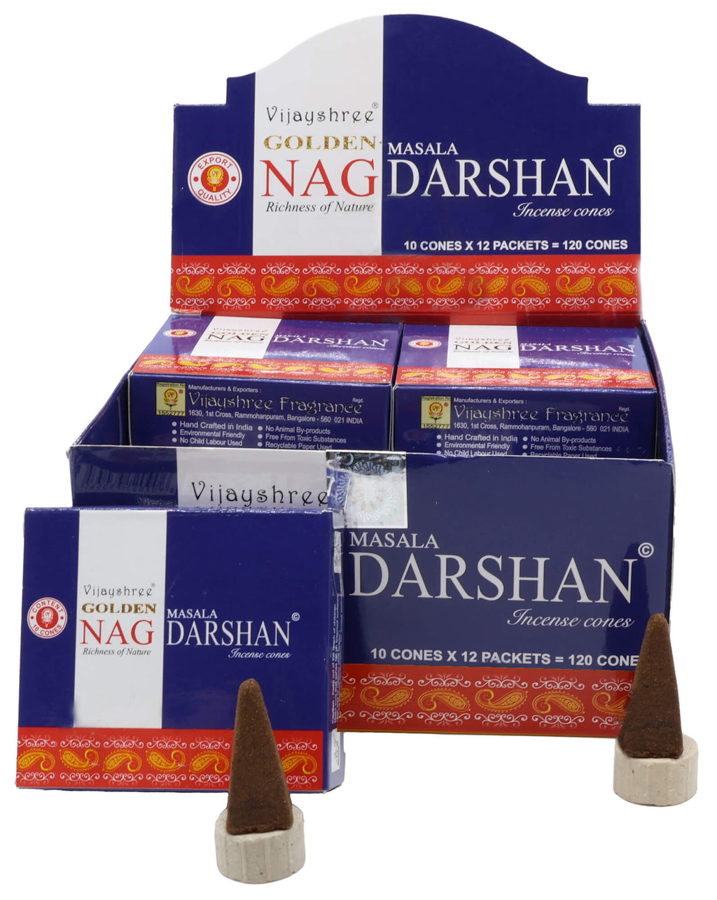 Encens Golden Cônes Nag Darshan - Boîte de 12 Paquets