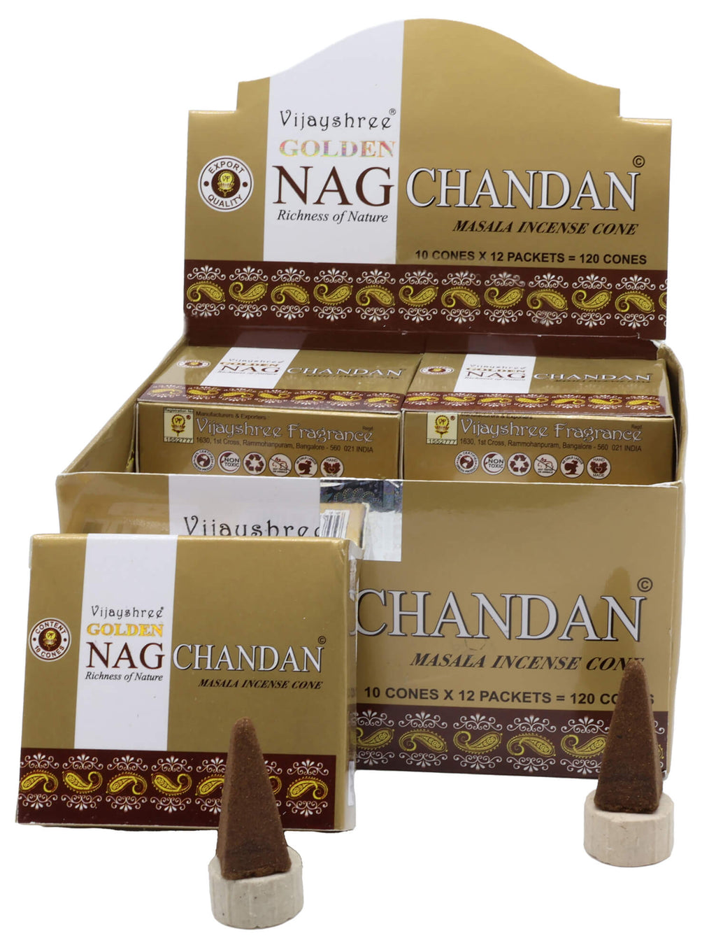 Encens Golden Cônes Chandan - Boîte de 12 Paquets
