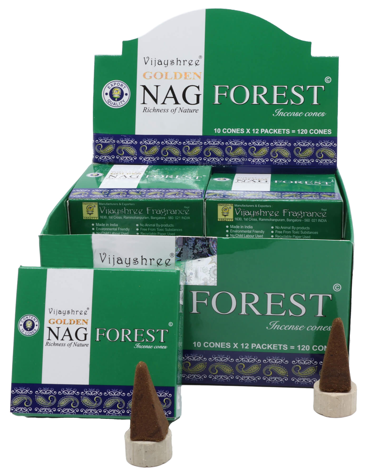 Encens Golden Cônes Nag Forest - Boîte de 12 Paquets