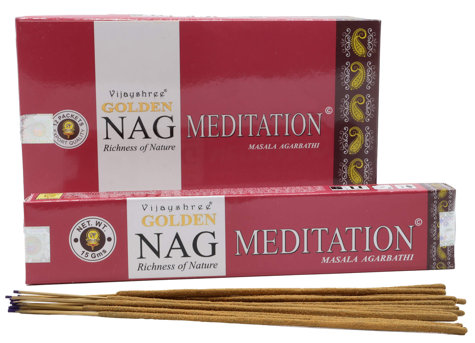 Encens Golden Nag Meditation - Boîte de 12 Paquets de 15g