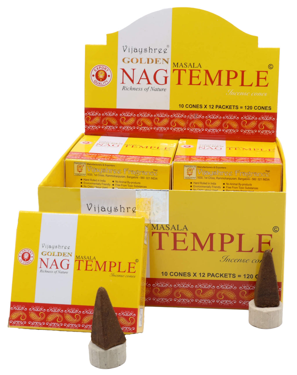 Encens Golden Cônes Nag Temple - Boîte de 12 Paquets