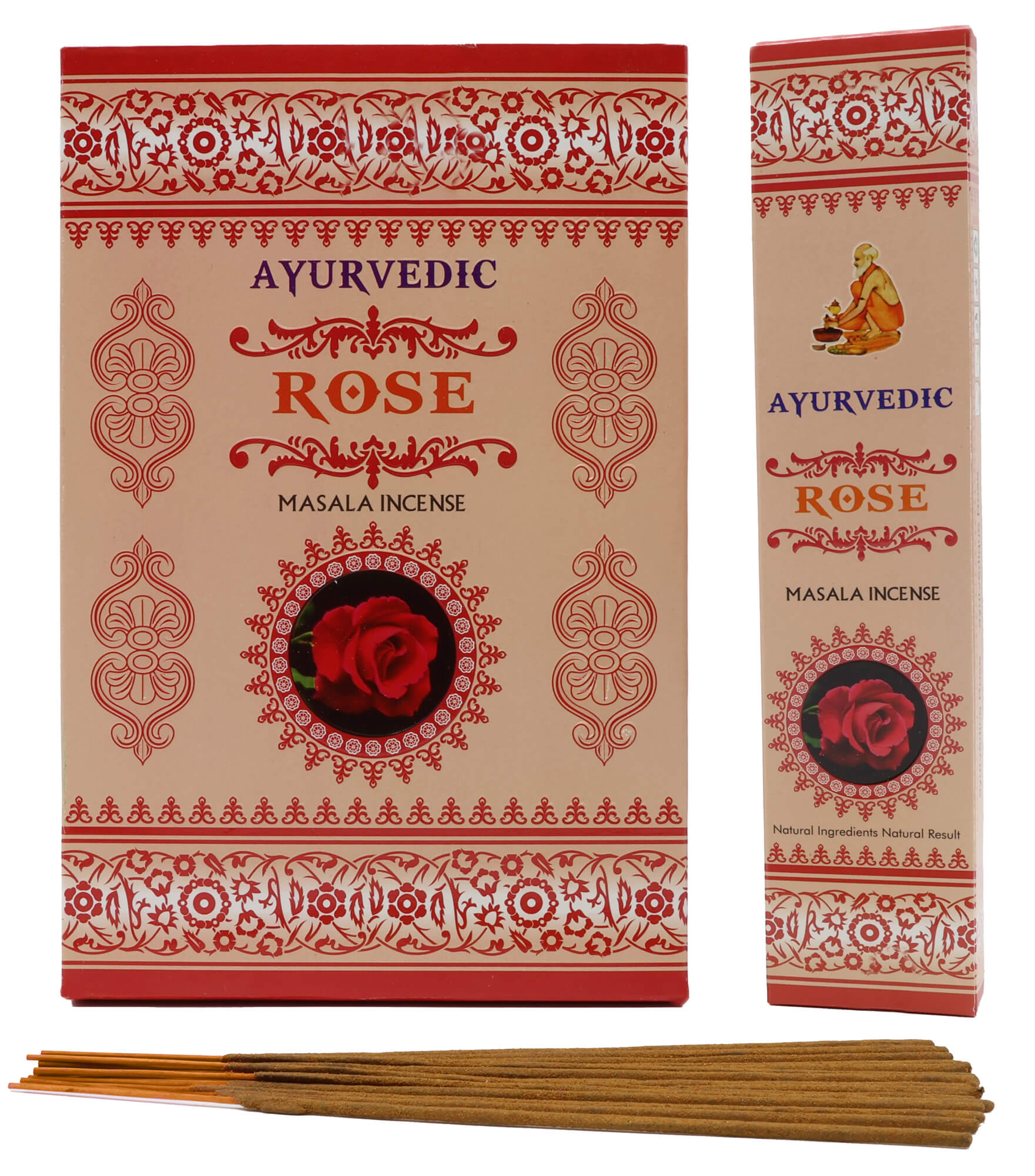 Encens Ayurvedic Rose - Boîte de 12 Paquets de 15g
