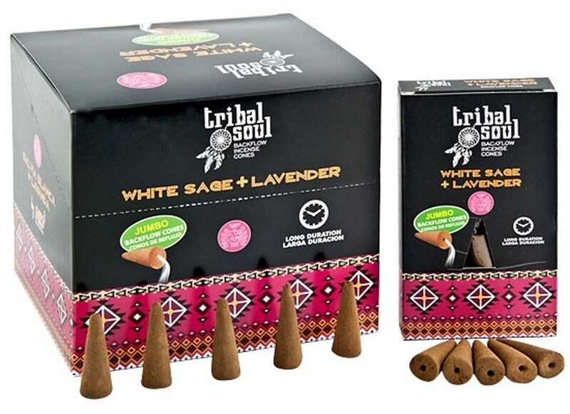 Backflow Cônes XL Tribal Soul Sauge Blanche + Lavande 12 boîtes de 10 cônes