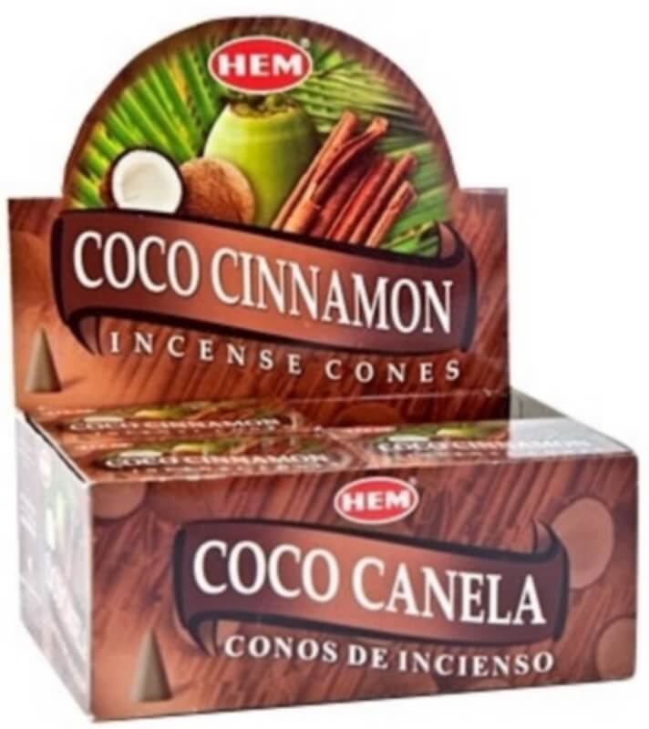 Encens HEM Cônes Cannelle Coco boîte de 12 paquets de 10 cônes