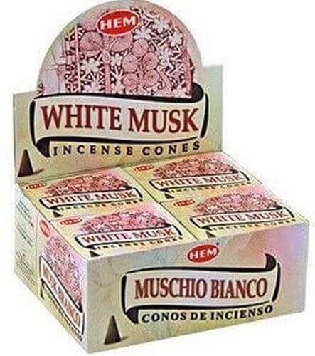 Encens HEM Cônes Musc Blanc boîte de 12 paquets de 10 cônes