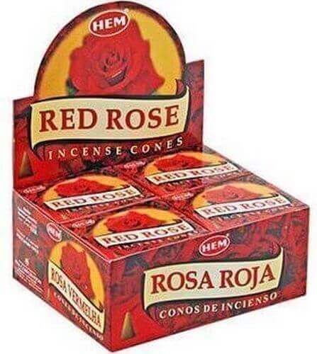 Encens HEM Cônes Rose Rouge boîte de 12 paquets de 10 cônes