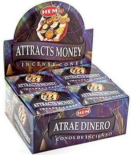 Encens HEM Cônes Attire l'Argent boîte de 12 paquets de 10 cônes