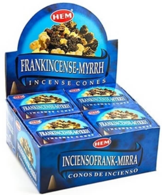Encens HEM Cônes Frankincense & Myrrhe boîte de 12 paquets de 10 cônes