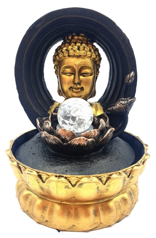 Fontaine Résine Tête Bouddha sur Cercle 28cm
