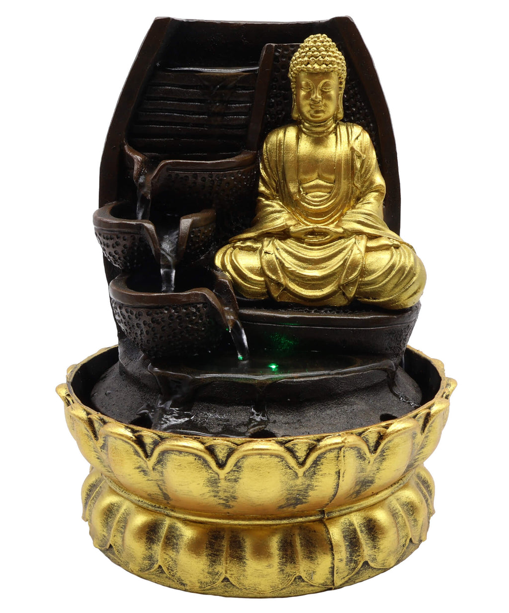 Fontaine Résine Bouddha Doré & Cascade 28cm
