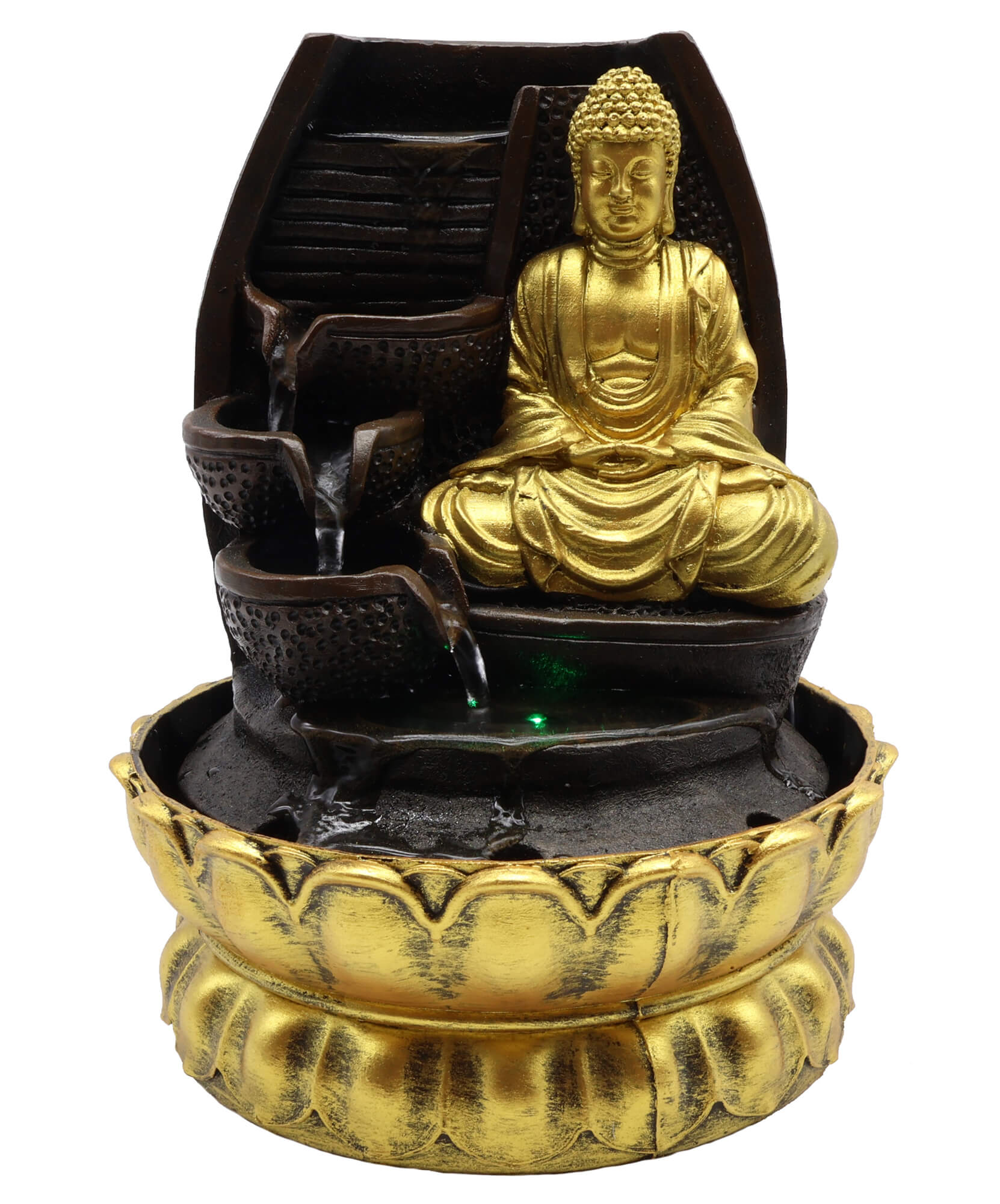 Fontaine Résine Bouddha Doré & Cascade 28cm