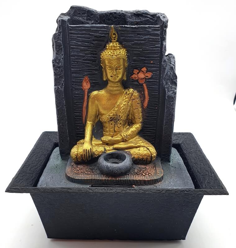 Fontaine Résine Bouddha Thaï Doré 22cm