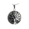 Agate Noire Pendentif Arbre de Vie Pierre cabochon rond 25mm et Métal Argenté