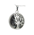 Labradorite Pendentif Arbre de Vie Pierre Cabochon Rond 25mm et Métal Argenté