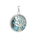 Turquoise Sinkiang Pendentif Arbre de Vie Pierre Cabochon Rond 25mm et Métal Argenté