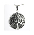 Obsidienne Oeil Céleste Pendentif Arbre de Vie Pierre Cabochon Rond 25mm et Métal Argenté