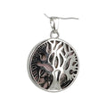 Rhodonite Pendentif Arbre de Vie Pierre Cabochon Rond 25mm et Métal Argenté