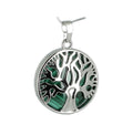 Malachite Pendentif Arbre de Vie Pierre Cabochon Rond 25mm et Métal Argenté