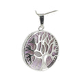 Améthyste Pendentif Arbre de Vie Pierre Cabochon Rond 25mm et Métal Argenté