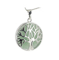 Aventurine Verte Pendentif Arbre de Vie Pierre Cabochon Rond 25mm et Métal Argenté