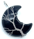 Pendentif Lune Arbre de Vie - Obsidienne Noire 3.5cm