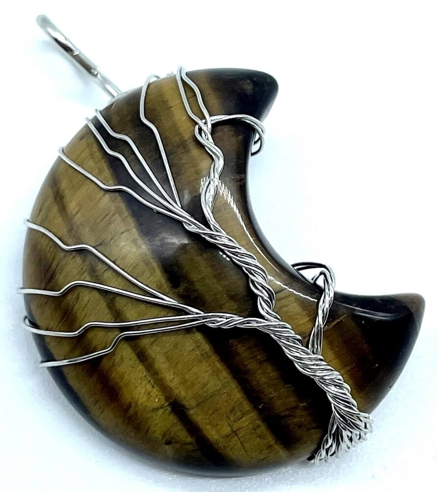 Pendentif Lune Arbre de Vie - Œil de Tigre 3.5cm