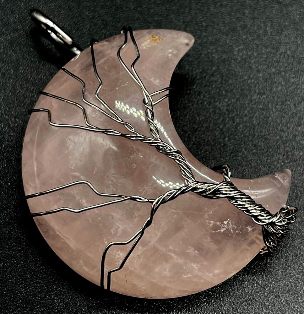 Pendentif Lune Arbre de Vie - Quartz Rose 3.5cm