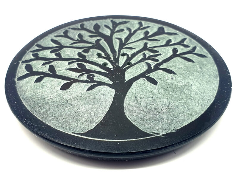 Porte-Encens Pierre Rond Arbre de Vie Fin - 10cm